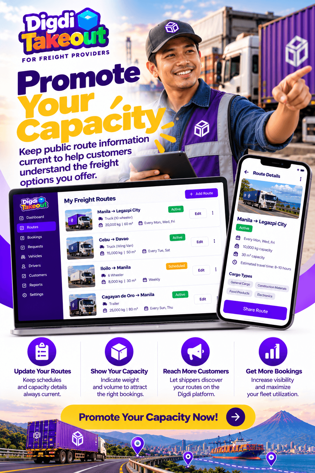 Promoting freight capacity to potential customers