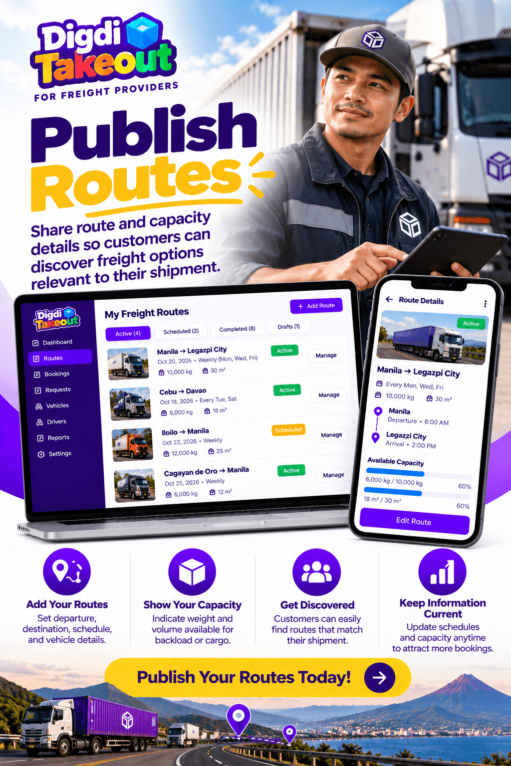Publishing freight routes and available cargo capacity
