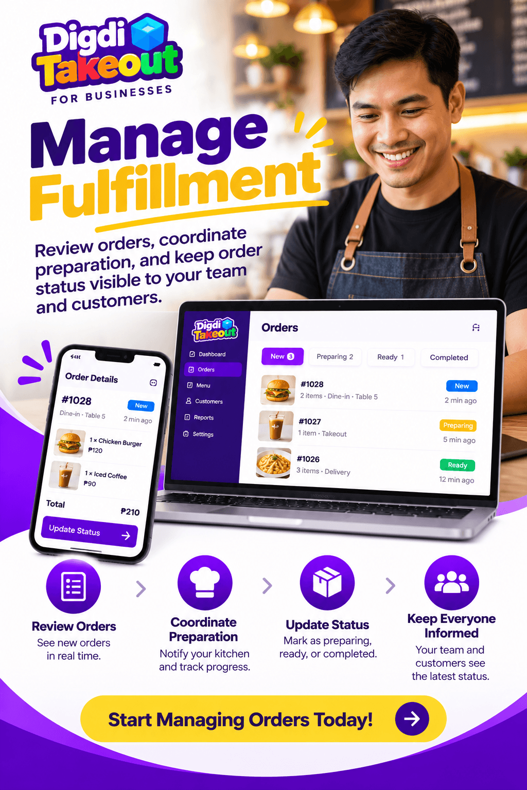 A business team managing order preparation and fulfillment